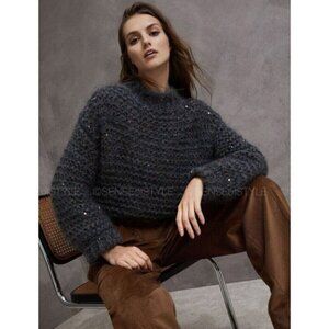 Brunello Cucinelli Sweater Top with Sequins Gray Size S